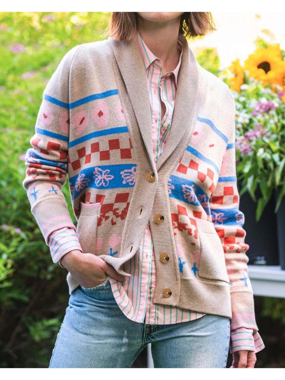 EUC Kerri Rosenthal Fleur Isle Ferris Shawl Cardigan Sweater- Size Small